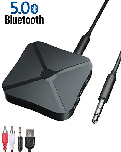 Tokenhigh Trasmettitore Ricevitore Bluetooth 5.0,Adattatore Bluetooth 2 in 1 Mini Adattatore Audio Bluetooth,Cavo AUX e RCA da 3,5 mm, per Cuffie Stereo Portatili TV