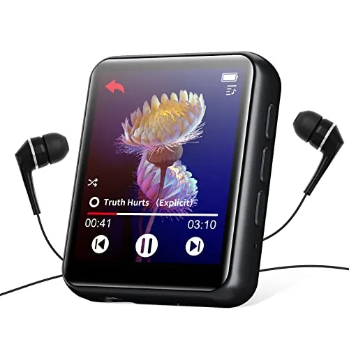 Lettore MP3 con Bluetooth 5.0, Lettori MP3 de Full Touch Schermo, 16 GB Lossless HiFi Sound Lettore di musica con Altoparlante, FM Radio, Registratore vocale, Ebook, Espandibile fino 128GB
