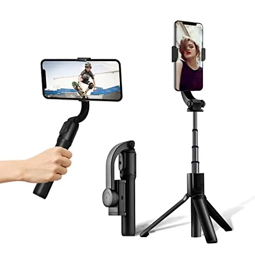 Stabilizzatore Smartphone, 1 Assi Stabilizzatore Gimbal con Telecomando Bluetooth, 3 in 1 Stabilizzatore del Telefono con Treppiede, per Vlog Youtuber, Compatibile con Android e iPhone