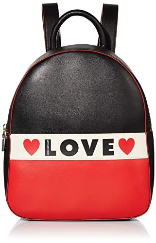 Love Moschino Borsa Small Grain Pu, Zainetto Donna, (Nero/Bianco/Rosso), 29x25x12 cm (W x H x L)