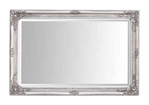 Specchio Select - Specchio a parete grande Rhone - Vintage francese - Stile barocco rococò - Legno massello - Finitura a mano - Argento antico - 60 cm x 90 cm