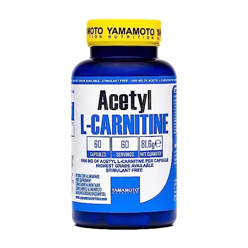 Yamamoto Nutrition Acetyl L-Carnitine Integratore Alimentare A Base Di Acetil Carnitina 1000 Mg Per Sportivi, 60 Capsule, 82 Gr