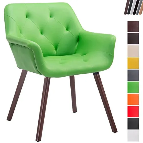 Sedia Poltroncina Cassidy In Similpelle I Sedia Ospite Rétro Gambe In Legno I Sedia Poltroncina Attesa Imbottita Con Braccioli, Colore:verde, Colore della cornice:noce