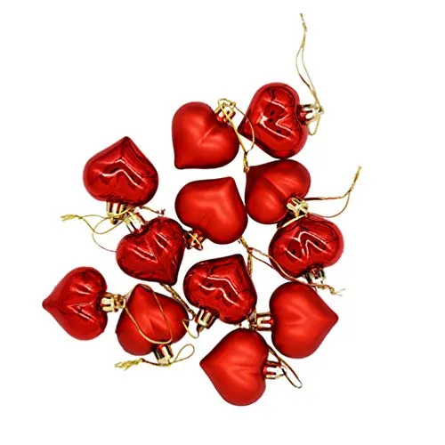 VORCOOL 12Pcs Decorazioni Natalizie Ciondolo Piccolo Albero di Natale Palla a Forma di Cuore Ciondolo Albero di Natale per Albero di Natale Hotel Casa (Rosso)