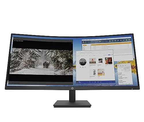HP M34d Monitor – Schermo curvo da 34 pollici, QHD Wide 1440p, display WQHD VA, 100 Hz, tempo di risposta 5 ms, HDMI, Displayport, USB-C, 4 USB-A, colore nero