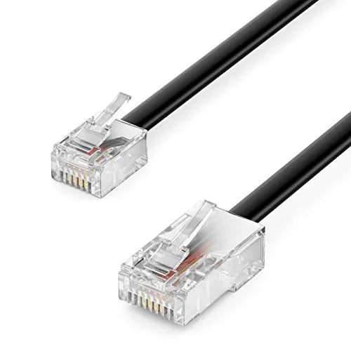 deleyCON 15m Cavo Telefonico RJ11 a RJ45 Cavo Modulare Cavo Piatto da Connettore RJ11 a Connettore di Rete RJ45 Presa Telefonica Modem Router Fax ISDN DSL VDSL Internet Nero