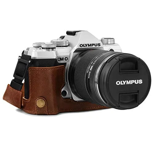 MegaGear MG1865 - Custodia in vera pelle, compatibile con Olympus OM-D E-M5 Mark III, colore: Marrone