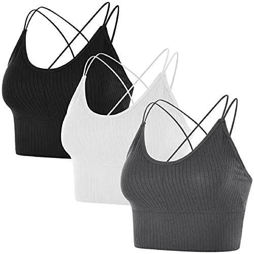 UMIPUBO 3 Pezzi Reggiseno Casuale Sportivo Donna Hip Hop Reggiseno con Imbottito Estraibili Reggiseno Senza Ferretto Reggiseno a Canotta Incrociata per 40~66 kg Donna