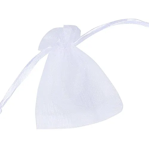 100pz Sacchetti Organza Bianco Sacchettini per Confetti Matrimonio Comunione Battesimo 7*9cm