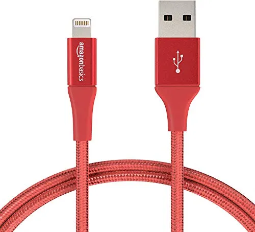AmazonBasics Cavo da USB-A a Lightning con guaina in nylon a doppio intreccio - Certificato Apple MFi - Rosso - 0,9 m