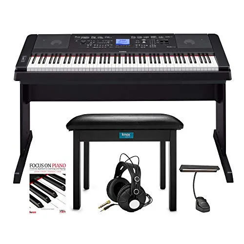 Yamaha DGX-660 - Bundle per pianoforte a 88 tasti, con panca ribaltabile, luce LED, cuffie Knox Studio e Focus pianoforte/CD Bundle (5 pezzi)
