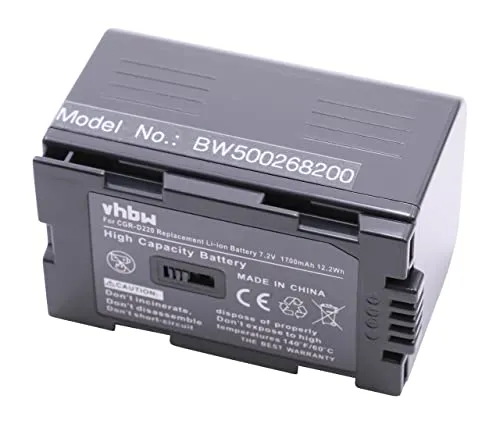 vhbw 1x batteria compatibile con Panasonic NV-GS1, NV-GS3, NV-GS5, NV-GS7, NV-GS8, NV-GS11, NV-GS15 videocamera camcorder (1700mAh, 7,2V, Li-Ion)