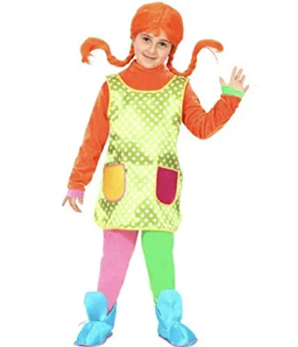 PEGASUS SRL Vestito Costume Maschera di Carnevale - Bambina - Pippi Calzelunghe - 5/6 Anni ( 88 cm. Altezza: Spalla/Terra )