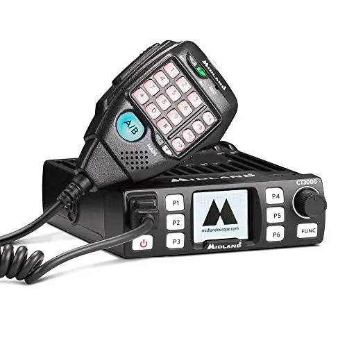 Midland CT3000 Radio CB Ricetrasmettitore Veicolare Dual Band VHF/UHF, con Microfono, 200 Canali di Memoria Personalizzabili, Squelch Digitale, Display TFT e Potenza di Trasmissione Selezionabile