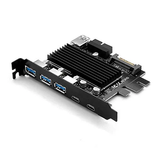 【Upgraded Version】Superspeed PCI-E to USB 3.0 Expasion Card Type-C PCI Expansion Card USB C Express Card with 15-Pin SATA Power Connector and 19-Pin USB 3.0 cable for PC No Driver Need Plug and Play