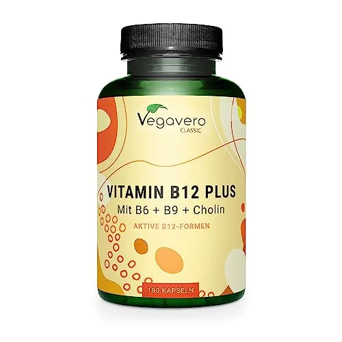 Vitamina B12 Vegan 1000 mcg | con Acido Folico, Vitamina B6 e Colina | Metilcobalamina + Adenosilcobalamina (Forme Attive) | SENZA ADDITIVI | 180 capsule | Vegavero®