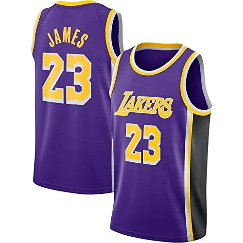 Lalagofe Lebron James, Los Angeles Lakers #23 Basket Jersey Maglia Canotta, Viola, Un Nuovo Tessuto Ricamato, Stile di Abbigliamento Sportivo (M)