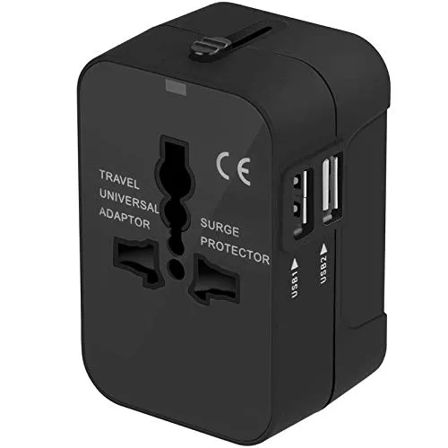 Adattatore da Viaggio, Amoner Adattatore da Viaggio Universale con 2 Porte Caricabatterie USB Adatto per più di 180 paesi (Nero)