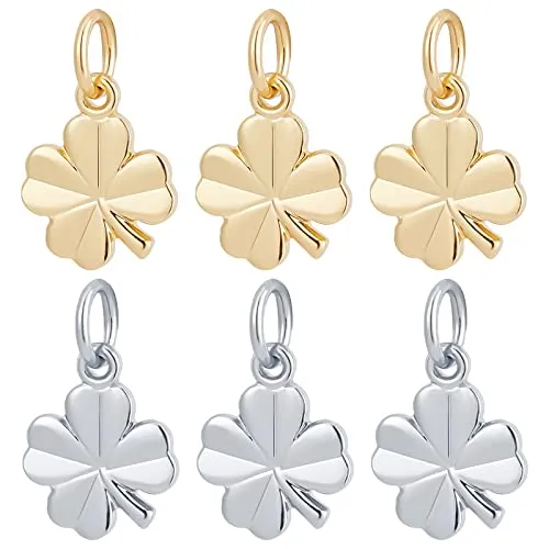 Beebeecraft 40 Pz/Scatola 2 Colori Charms Quadrifoglio 18K Oro Placcato Platino Ottone St. Ciondolo Trifoglio Portafortuna per Il Giorno di San Patrizio con Anello di Salto