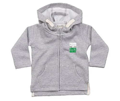 Brand88 Proud Supporter of Loki's Army Felpe con Cappuccio per Bambini - Grigio/Bianca 6-12 Mese