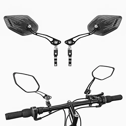 E-More Specchietti per Bici Due PC Resistenti agli Scoppi Lenti in Vetro per Vetri End Mountain Specchietti per Biciclette Specchietti per Bici Regolabili Ruotabili Safe Rearview