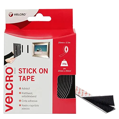 VELCRO Brand Nastro Riapribile Adesivo Nero 20 mm x 2.5 m