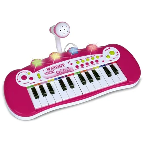 Bontempi- Tastiera Elettronica a 24 Tasti con Microfono per Piccoli Musicisti, Colore Rosa, 12 2971