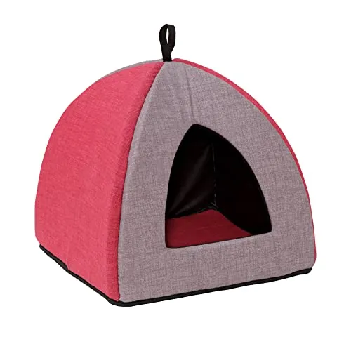 Baroni Home Lettino Cuccia Cane Gatto a Piramide Grigio e Bordeaux, Cuscino imbottito, lavabile 40x40x36 cm