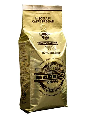 Caffe Maresca: il gusto della differenza. Miscela Oro 100%arabica. Confezione da 1kg di caffè in grani tostati