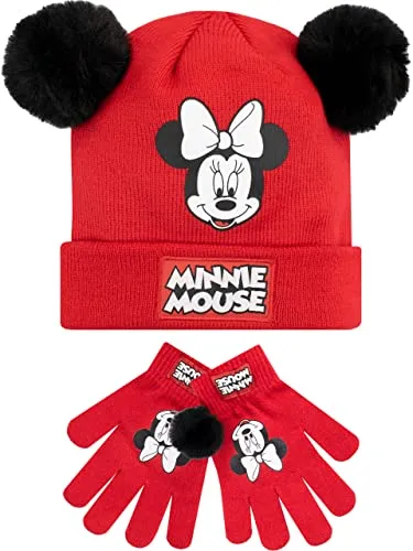 Disney Cappello Sciarpa Guanti Invernale Set per Bambini Minnie Mouse Rosso Taglia unica