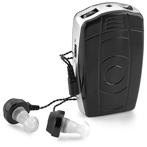 Amplificatore digitale personale del suono e della voce - Suono tascabile di MEDca con auricolari auricolari auricolari a orecchio singolo e a doppio auricolare con microfoni.