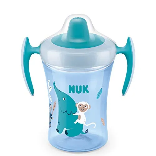 NUK Trainer Cup tazza biberon | Beccuccio morbido e a prova di perdite | 6+ mesi | Senza BPA | 230ml | elefante (turchese) | 1 pezzo