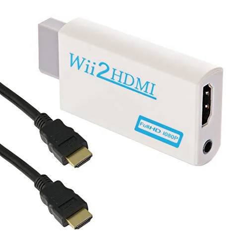 Goldoars Convertitore da Wii a HDMI Adattatore Wii a HDMI 720P/1080P e jack audio da 3,5 mm cavo HDMI da 1,5 m - Supporta tutte le modalità di visualizzazione Wii(Bianco)