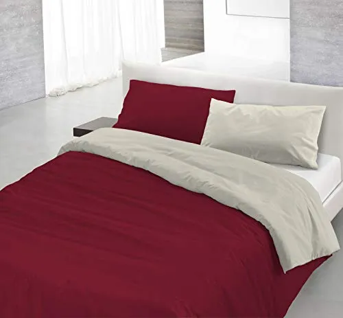 Italian Bed Linen Parure Copri Piumino Natural Color, Bordeaux/Panna, Matrimoniale