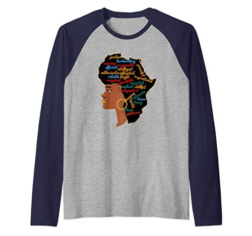 Empower Bright African American women with Africa map hair Maglia con Maniche Raglan