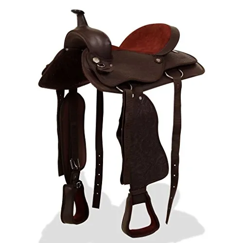 Tidyard Sella Western Testiera e Pettorale in Vera Pelle,Western Horns Modello Reining Selle,Adatto per Bambini 17" Marrone