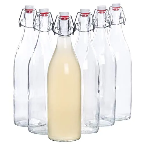 Bormioli Giara - Bottiglie di vetro con chiusura ermetica, 6 pezzi | Capacità: 1000 ml | Altezza totale: 26,5 cm | Perfette per olio, grappa o per servire acqua, succhi di frutta e vino