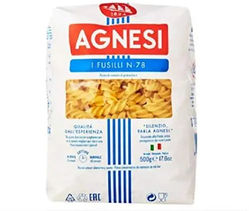Agnesi Fusilli N.78 Pasta 500g - Fusilli è una pasta lunga e spessa a spirale che contiene bene salse di pasta ricche e grosse.