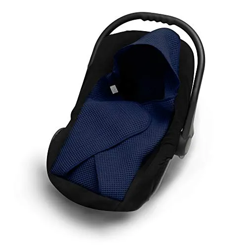 EliMeli Coperta per ovetto, 100% cotone, per seggiolino auto in tessuto a nido d'ape, per l'estate e la primavera, universale, ad esempio Maxi Cosi ideale come coperta per bambini (blu navy)