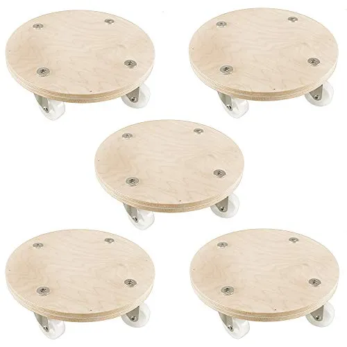 Cemab (5 Pezzi) Carrello Porta Vaso per Piante e Fiori 27cm Naturale, Tondo in Legno con 4 Ruote - Grande capacità di carico Fino a 140 kg, Diametro: 27 cm, Colore: Betulla Naturale