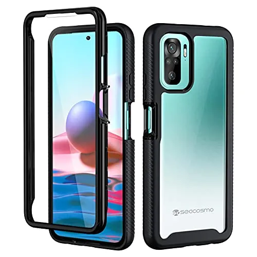 seacosmo Cover Xiaomi Redmi Note 10 4G (6.43"), 360 Gradi Protezione con Integrata dello Schermo, Custodia Redmi Note 10S Antiurto Trasparente Bumper Rugged Case, Nero