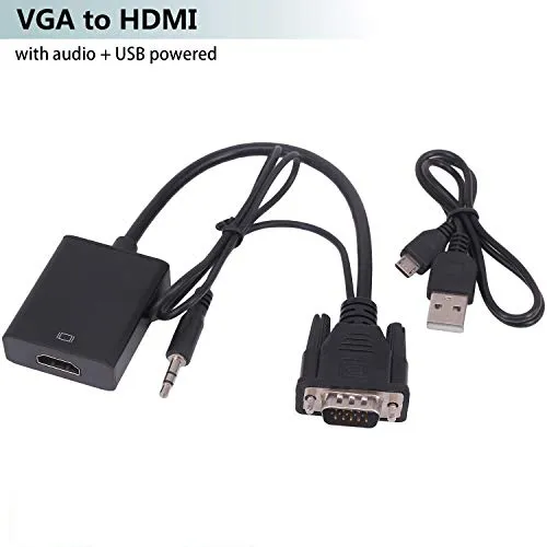 Yeebline, adattatore da VGA a HDMI, 1080p, convertitore da VGA maschio a HDMI femmina, con cavo adattatore audio per collegare PC, laptop, notebook a HDTV, schermi, monitor