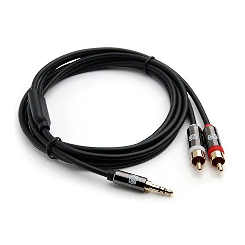 XO Placcato Oro 3.5mm spinotto a 2 connettori Phono - cavo AUX (7.5M / 7.5 Metri - Nero) per connettere iPods, iPhones, iPad, Smartphones e lettori MP3 Tablets a stereo, amplificatori, altoparlanti con un ingresso RCA (Left/Right)