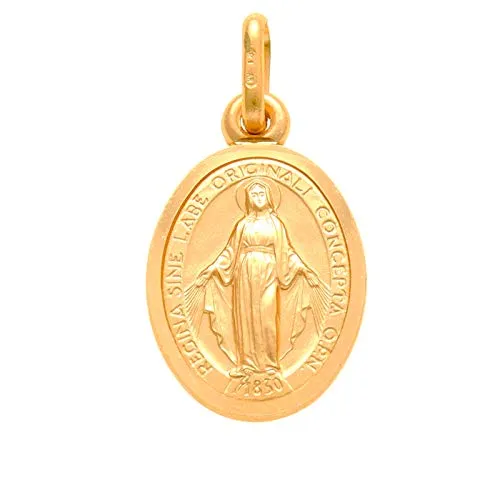 Ciondolo in oro 9 kt, con medaglietta votiva, 12 mm, ideale come regal per comunione e battesimo