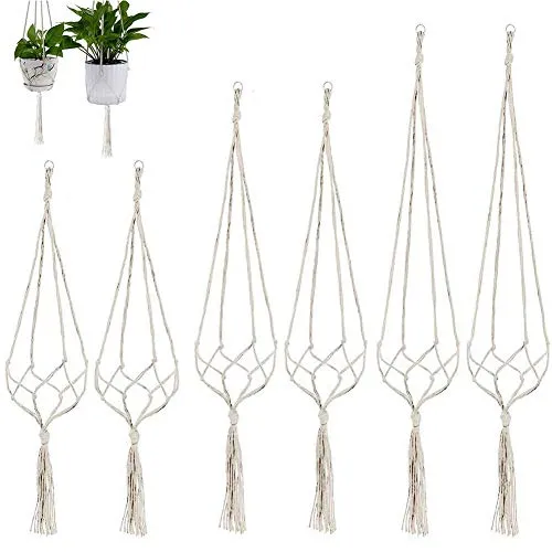 CYH 6 Pezzi Fioriere Sospese in Macrame - Corda a Forma di Vaso - Vasi Sospesi per Piante Sospese Portafiori Porta Piante da Interno ed Esterno - per Balcone Decorazioni da Giardino