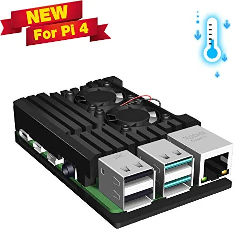 Jun_Electronic per Raspberry Pi 4 Case Armo Custodia con Dissipatore in Alluminio a Doppia Ventola (Pi 4)