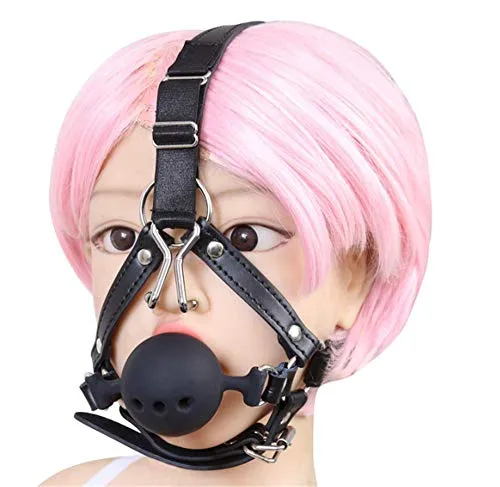 ieyol Cintura regolabile Morso palla Cintura in pelle testa maschera fibbia traspirante per Cosplay (nero)