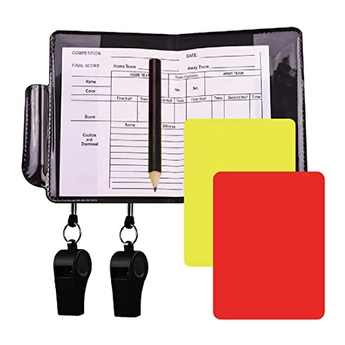 Set da cartellini per arbitro kit per calcio Arbitro d'avvertimento Cartellini Rossi e Gialli con Fogli Portafogli, Accessori per matite, con 2 Fischietti per Arbitri