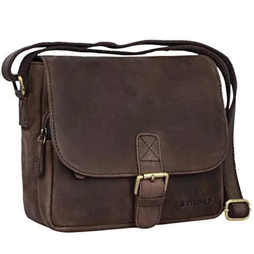 STILORD 'Lucian' Borsello uomo Borsetta donna Stile vintage in pelle Borsa piccola a tracolla in cuoio A5 per Tablet iPad da 10.1', Colore:marrone scuro - pallido