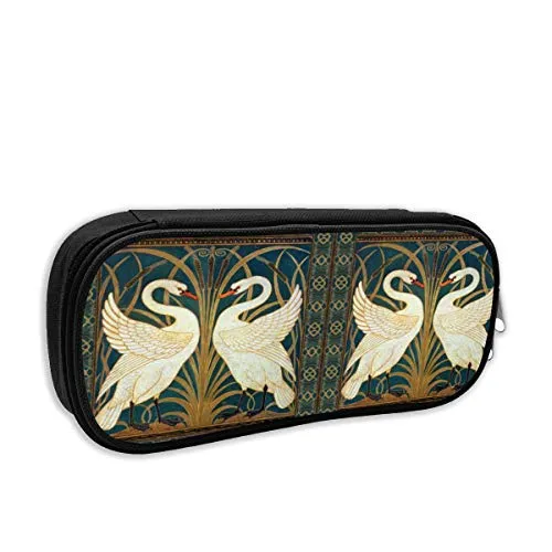 Walter Crane Swan, Rush And Iris Art Nouveau Pen Bag/Pencil Case Casual Cool Cute Student Learning Leather Custom Pencil Case Can Also Be Used As Purse Makeup Bag Fashion Pencil Case Black One Size